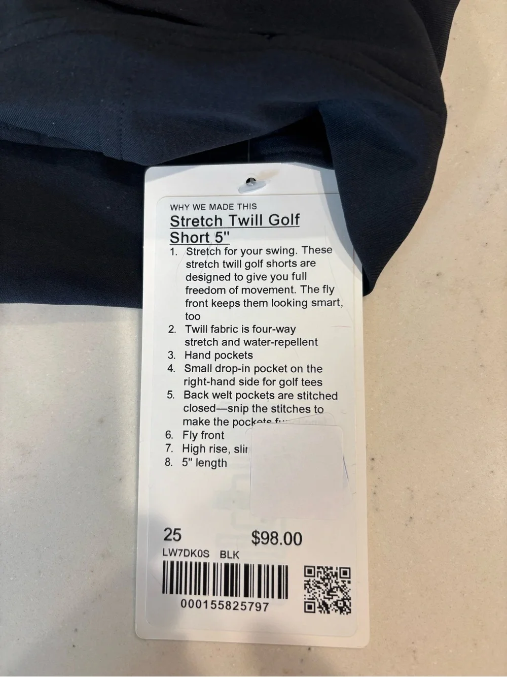 lululemon Women's Stretch Twill Golf Short, Sz 25, 5” in Black NWT